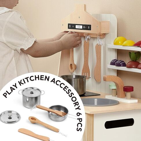 مجموعة المطبخ للعب من PairPear للأطفال الصغار، مجموعة ألعاب خشبية للأطفال مع مجموعة ألعاب المطبخ وملحقات المطبخ، هدية للفتيات والأولاد من سن 3 سنوات فما فوق in Kuwait