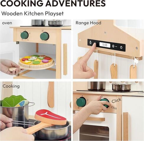 مجموعة المطبخ للعب من PairPear للأطفال الصغار، مجموعة ألعاب خشبية للأطفال مع مجموعة ألعاب المطبخ وملحقات المطبخ، هدية للفتيات والأولاد من سن 3 سنوات فما فوق in Kuwait