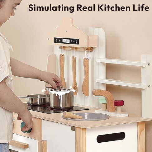 مجموعة المطبخ للعب من PairPear للأطفال الصغار، مجموعة ألعاب خشبية للأطفال مع مجموعة ألعاب المطبخ وملحقات المطبخ، هدية للفتيات والأولاد من سن 3 سنوات فما فوق in Kuwait