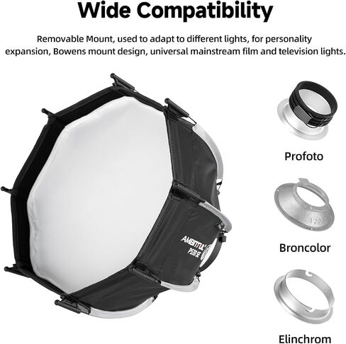 AMBITFUL 19.6"/50cm Mini Softbox Bowens Mount, Octagonal Softbox, Quick Release Soft Box with Diffusers/Honeycomb Grid/Bag,Small Softbox Compatible with Godox Aputure Video Studio Light in Saudi Arabia