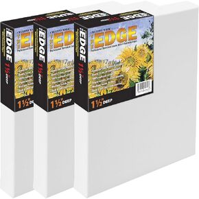 Creative Mark The Edge All Media Cotton Deluxe Stretched Canvas - 8x8" - 3 Pack of 1-1/2'' Deep Triple Acrylic Primed Canvas for Painting