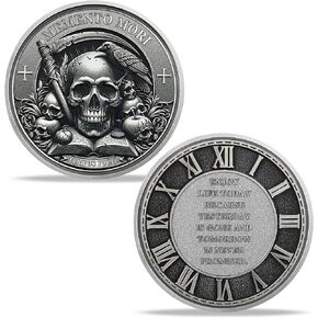 Memento Mori Coin Momento Mori Coin Skull Coin Coins Stoic Gifts Memento Mori Calendar Living Memento Mori Amor Fati Coin (جمجمة الوجه، قطعة، 1)