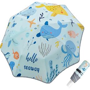 Kids umbrella with Rounded Corner - Durable Portable Wind-proof, Anti-UV Compact Foldable Umbrella with Reflective strip, Auto Open/Close, Lightweight, Cute Umbrella for girls & boys