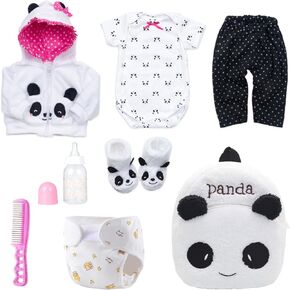 8 Pcs Reborn Baby Girl Doll Clothes Panda Outfits Accesories for 20-23 Inch Reborn Doll Newborn Baby Girl with Backpack&Diaper