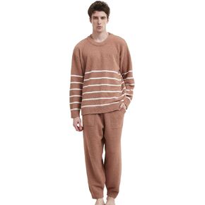 Men's Plush Fleece Pajama Set Warm and Cozy Long Sleeve Top and Bottom Nightwear Lounge Set Mens Pjs Sets with Pockets