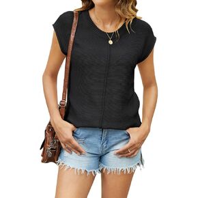 Uvog Women's Sleeveless Knit Sweater Vest Vintage Lightweight Cap Sleeve Casual Crewneck Tank Tops