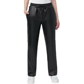 HUE Women's High Rise Faux Leather Straight Leg Pants