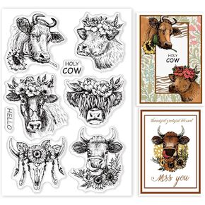 GLOBLELAND Cow Clear Stamps for DIY Scrapbooking Decor Animals Flower Animal Sunflower Transparent Silicone Stamps for Making Cards Photo Album Decor