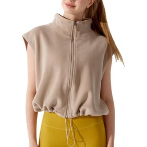 KEOMUD Women's Fall Fleece Vest 2024 Casual Lightweight Zip Sleeveless Sherpa Jacket with Drawstring Hem