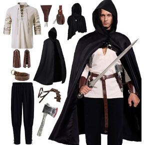 Akokvlar 10 Pcs Men Renaissance Costume Medieval Pirate Shirt Ankle Banded Pants Viking Outfit Set