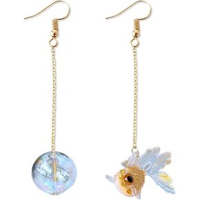 Funny Cute Asymmetry Goldfish Dangle Drop Earrings Lovely Acrylic Resin transparent Glass Ball Fish Earrings for Women