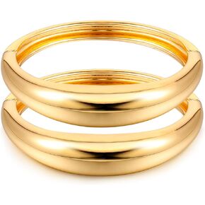 2Pcs Bangle Bracelets for Women 14k Gold Plated Chunky Gold Bangle Set Hinged Cuff Bracelets Trendy Gold Bracelets for Women