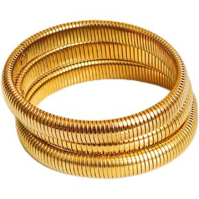 Gold Bangles for Women, Set of 3 Chunky Gold Bracelet Stack, Gold Bracelets for Women, Charm Bracelet for Women 18K Gold Plated Stainless Steel Jewelry Set