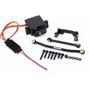 RCAWD Black Metal Servo Mount + Steering Linkage + 1KG Full Metal Gear Servo 6-Piece Set for 1/18 1/24 FMS Fcx18 Fcx24 red