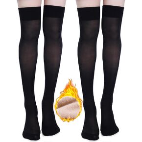 Chuarry 2 Pairs Fleece Lined Sheer Stockings for Women Knee High Leg Warmers Socks Opaque Thermal Long Socks for Cold Weather