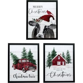 ArtbyHannah Framed Christmas Wall Art, Rustic Christmas Wall Decor, 3 Pack 11x14 Inch Vintage Christmas Pictures Wall Decor with Yak&Farmhouse, Christmas Wall Decorations indoor for Home, Bedroom