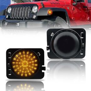 Front Fender LED Side Marker Lights for 2007-2019 Jeep Wrangler JK, JK Smoked Lens Side Bumper Marker Lamps, [Ultra-Bright] Amber LED Side Markers Turn Signal Lights, 2 PCS