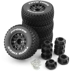 1/10 1/8 Truck Wheels and Tires 12mm 14mm 17mm Hex OD 4.41" RC Short Course Tires for 1:8 1:10 Off Road Truck Car Traxxas Slash 2WD 4×4 Rc4wd Arrma Senton Axial Losi Redcat 4PCS (Black)
