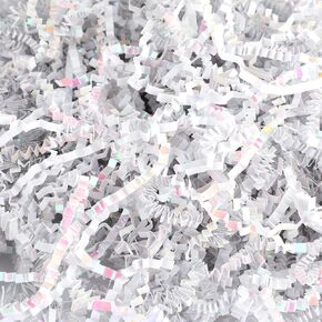 Pinsit 4oz Crinkle Cut Paper Shred Filler, Crinkle Paper Shredded Paper Stuffing for Gift Wrapping Basket Filling Birthday Wedding Christmas Valentines Day Thanksgiving (Diamond White)