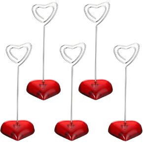 PATIKIL Place Card Holder, 5 Pack Memo Clip Holder Stand with Heart Clasp Table Number Holders Heart Shape for Pictures Note Card Paper, Red