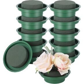 Lnrueg 12 Pcs Floral Foams with Bowls, 4.7in DIY Flower Arrangement Kit, Round Floral Foam Blocks Bulk for Wedding Aisle Flowers, Party Decoration, Green Foam Bricks for Fresh Artificial Flowers