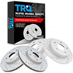 TRQ Front & Rear Performance Brake Rotors Set Premium G-Coated Cross Drilled & Slotted Compatible with 2014 Acura ILX 2012-2014 Honda Civic