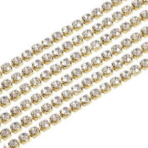 MECCANIXITY 11 Yard 3mm Crystal Rhinestone Diamond Close Chain Trim Trimming Claw Cup Chain for Sewing, Crafts, DIY Jewelry Wedding Gold White
