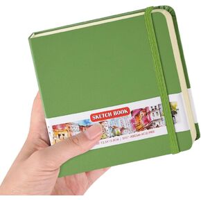 E-WEICHEN Square 5x5 inches 80gsm 100 sheets/200 pages Notebooks Blank Sketchbooks Travel Journal Pocket Hardcover Paint Writing Diary Memo Planner PU Leather Cover Black