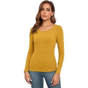 Women's Long Sleeve Tops Ribbed Crew Neck Slim Fit Underscrubs Layer T-Shirts Blouse
