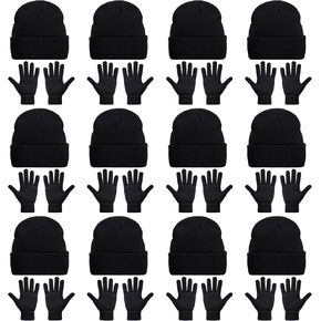 24 Pack Beanie Hats and Gloves Set, Knit Skull Caps and Winter Gloves Bulk for Men Women Warm Gift