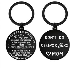 ENGZHI Son 14th Birthday Gifts from Mom, 14 Year Old Boy Gift Ideas, 14th Birthday Decorations for Him, Age 14 Bday Keychain