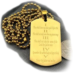 Sams Tags and MORE 10 Ten commandments stainless steel gold ion plated necklace pendant ball chain