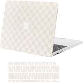 حافظة MOSISO متوافقة مع جهاز MacBook Air 13 بوصة 2024 2023 2022 M3 A3113 M2 A2681، غطاء صلب من البلاستيك المطلي بجلد البولي يوريثان وغطاء لوحة مفاتيح لجهاز MacBook Air 13.6 بوصة، بيج