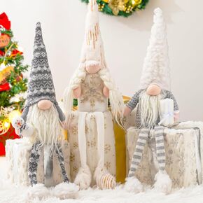 Christmas Gnomes Plush Elf Decoration,3PCS Handmade Winter Gnomes Snowflake for Home Office Table Ornament Tiered Tray Party Decor