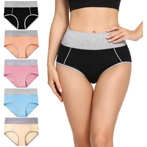 Molasus Womens Cotton Underwear Briefs High Waisted Ladies Panties (Regular & Plus Size)