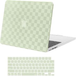 MOSISO Compatible with MacBook Air 13 inch Case 2024 2023 2022 M3 A3113 M2 A2681, Checker Texture Grid PU Leather Coated Plastic Hard Shell&Keyboard Cover for MacBook Air 13.6 inch Case, Beige