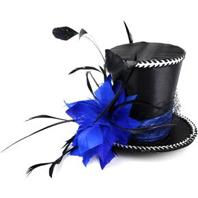 Fascinator Hat, Top Hat with Feather for Women, Blue