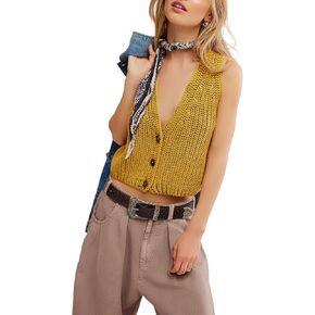 Free People Womens Close to Me Vest Mustard Gold Large