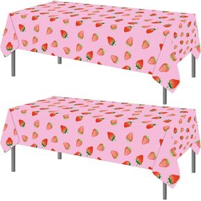 PHOGARY 2 PCS Strawberry Tablecloth for Strawberry Party Decorations, Disposable Plastic Rectangle Strawberry Table Cloth for Kids Girls Strawberry Birthday Decorations Strawberry Baby Shower 54"X108"