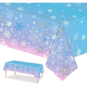 PHOGARY 3 Pieces Christmas Snowflake Tablecloth Birthday Party Decorations Supplies Winter Snowflake Table Cloths for Winter Wonderland Decorations Frozen Party Favors 51 x 86 Inch