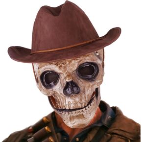 Halloween Mask Skull Mask with Cowboy Hat, Horror Full Head Masque Halloween Party Costume Cosplay Prop, Adult Realistic Latex Helmet Scary Skeleton