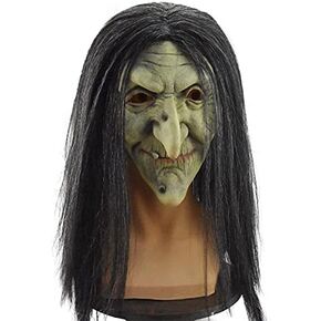 Latex Witch Mask with Long Hair Novelty Halloween Costumes Old Woman Head Mask Adult Teens Creepy Cosplay Costume Party Props