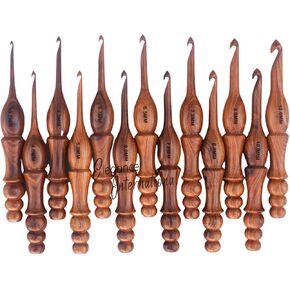 Wooden Crochet Hooks Set of 13-3.5mm to 12mm - Rosewood Crochet Hooks for Arthritic Hands - for Crocheting & Knitting - Ergonomic Soft Grip Handle Crochet Hooks - Gifts for Her(Hooks Only)