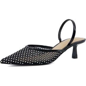 CUSHIONAIRE Women's Affair Rhinestone Mesh Kitten Heel Slingback Pumps +Memory Foam, Wide Widths Available