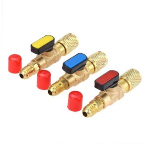 Air Conditioning Refrigerant Ball Valve 1/4’’ SAE, R134a A/C HVAC Ball Valves, Low Loss Fittings HVAC for R134A R410A R12 R22 R502 Charging Hoses Air Conditioning Refrigerant Tools