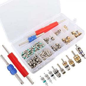 134pcs Car Air Conditioner Valve Core Accessories with Remover Tool,Car A/C Schrader Valves R12 R134a Automotive Air Conditioning Refrigeration Tire Valve Stem Cores Repair Tool Assortment Kit