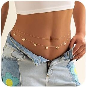 Denifery Butterfly Belly Body Chains Gold Waist Chain Beach Bikini Fashion Body Jewelry Accessories for Women (GoldA)