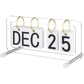 Cosmos Desk Flip Calendar Perpetual Desk Date Calendar Ring Flip Daily Block Calendar for Home Office Teacher Desktop Accessory, Reusable Month Day Display Desk Standing Calendar Decoration, Acrylic