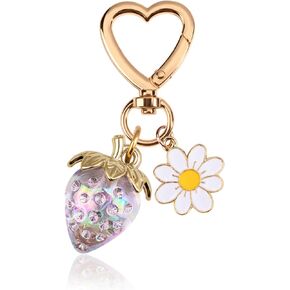 Wikavanli Cute Strawberry Keychain,Bag Charms,Kawaii Heart Flower Daisy Key chains Accessories Decor for Women Girls Purse