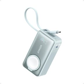 Anker MagGo Power Bank for Apple Watch, Officially Certified 10,000mAh Compact Battery Pack with Built-in USB-C Cable, 35W Max, for iPhone 16/15 Series, iPad, AirPods, and More